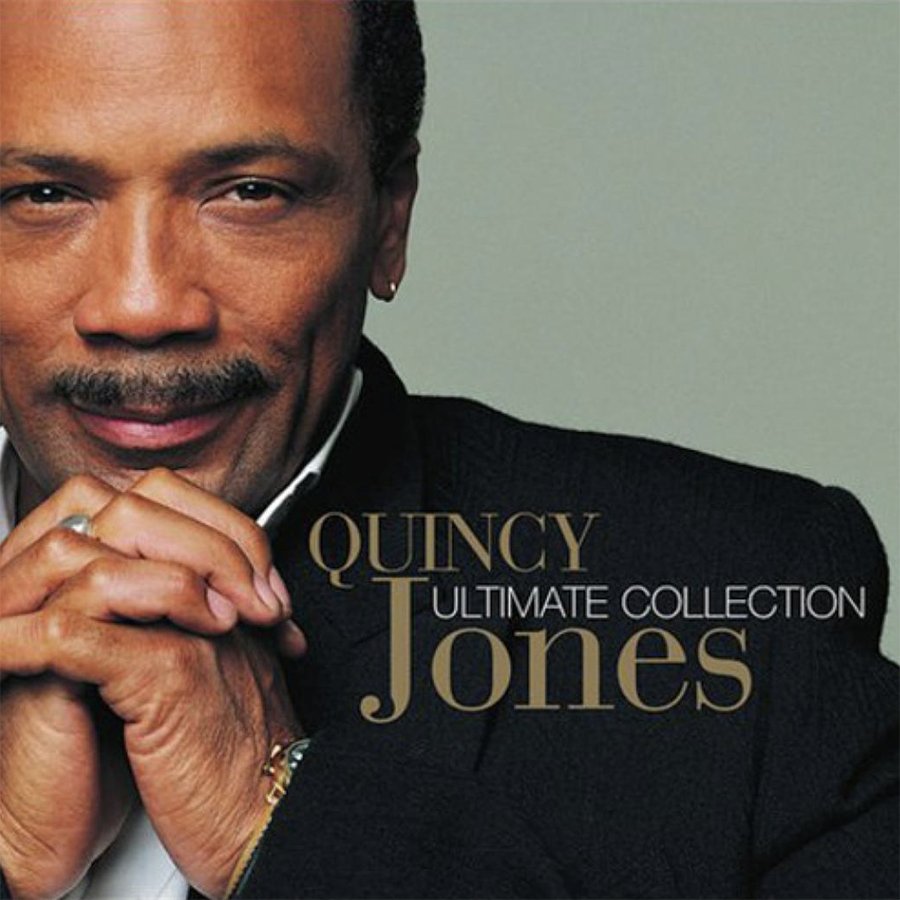 Cover of Quincy Jones's album titled 'Quincy Ultimate Collection' featuring a close-up of Quincy Jones smiling with hands clasped.
