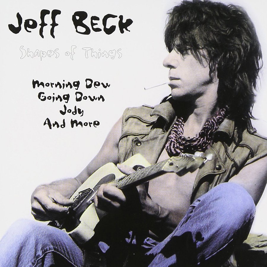 Album cover featuring a black-and-white photo of Jeff Beck playing an electric guitar. Jeff Beck has curly hair and wears a sleeveless vest, with text indicating the album titled "Shapeshifter" and other song titles.
