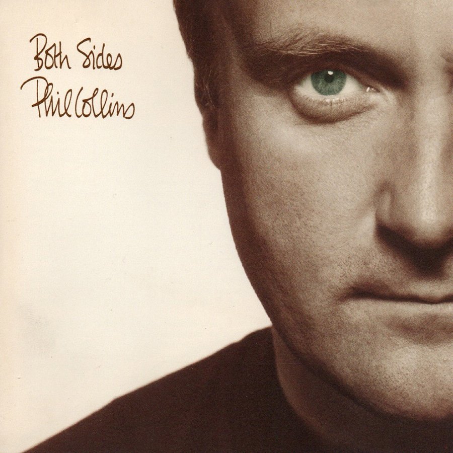 Close-up of a man's face, focusing on his right eye and part of his lips. Text on the left side reads 'Both Sides Phil Collins.'